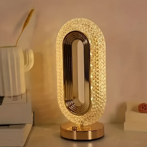 LuxeGlow - Oval Crystal USB Table Lamp for Bedroom and Living Room