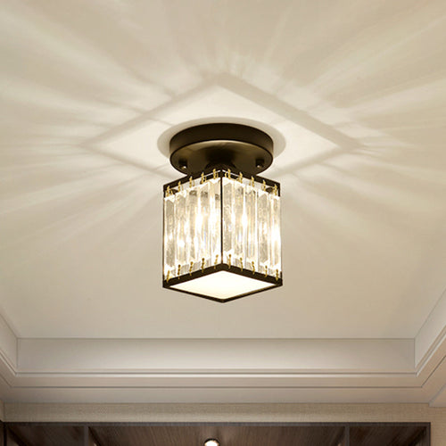 Crystal Foyer Ceiling Light - Modern Black and Gold Semi-Flush Design