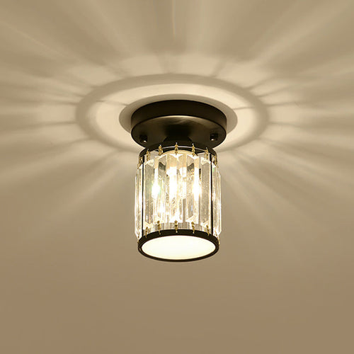 Crystal Foyer Ceiling Light - Modern Black and Gold Semi-Flush Design