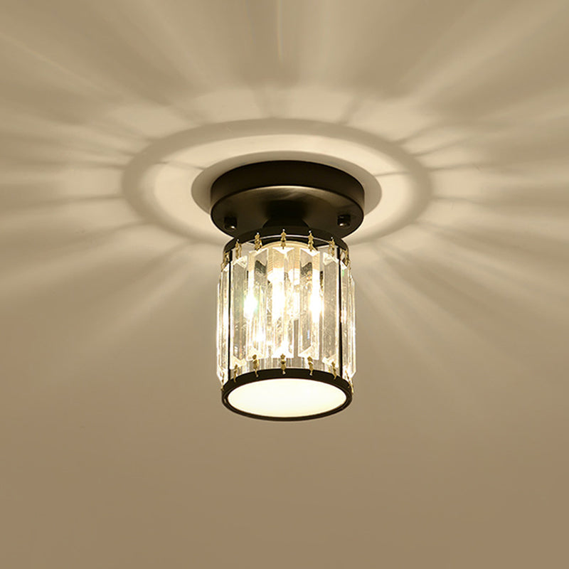 Crystal Foyer Ceiling Light - Modern Black and Gold Semi-Flush Design
