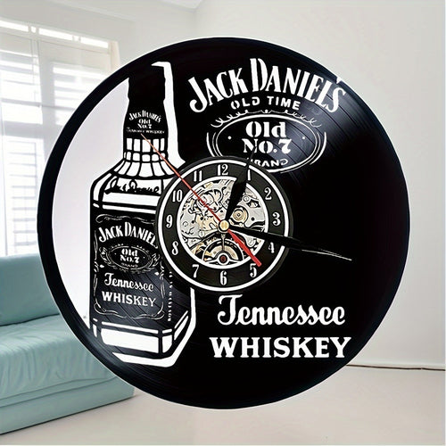 Vinyl Record Wall Clock – Whisky Theme, Silent, for Living Room & Office