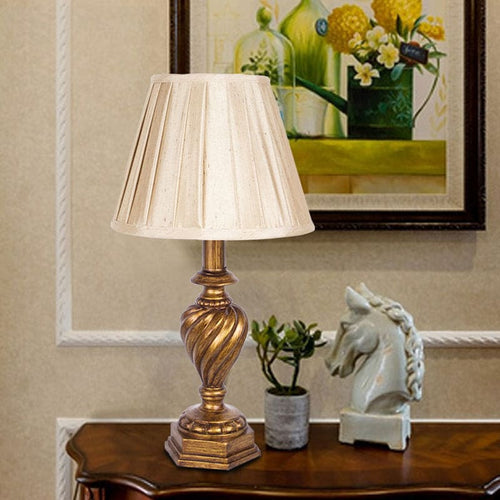 LuminoDesign - Modern Bedside Lamp with Resin Base and Pleated Shade