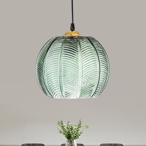 Retro Green Ribbed Glass Pendant Light