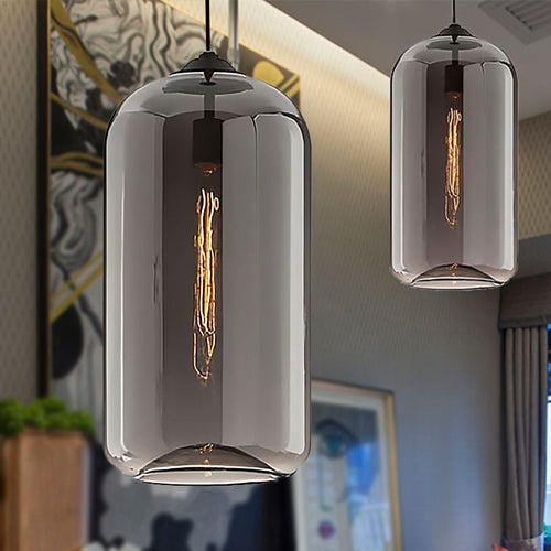 Wide Glass Pendant Light - Modern 1-Light Black Lamp
