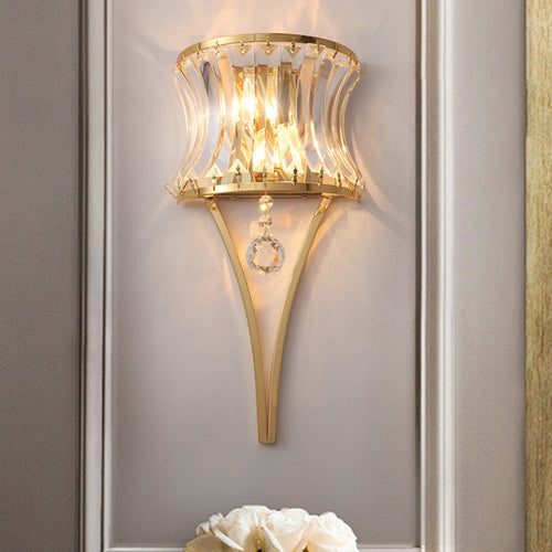 Vintage Drum Wall Light - Gold Wall Light with Clear Crystal Prism