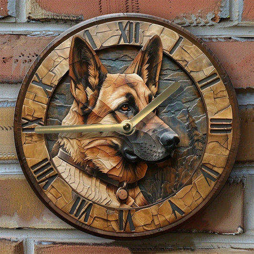 Silent Aluminium Wall Clock – German Shepherd Design