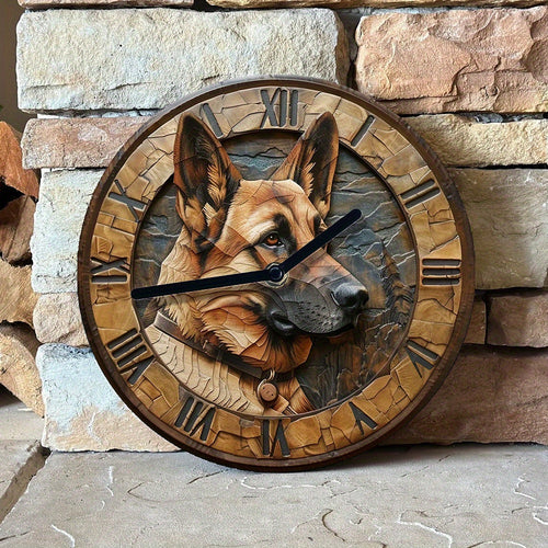 Silent Aluminium Wall Clock – German Shepherd Design