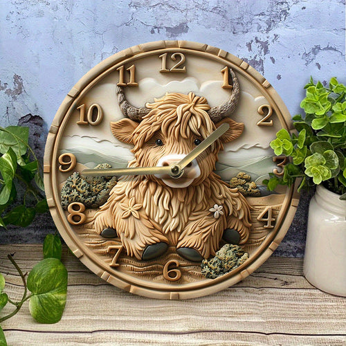 HighlandCharm – Silent Wall Clock with Highland Cow
