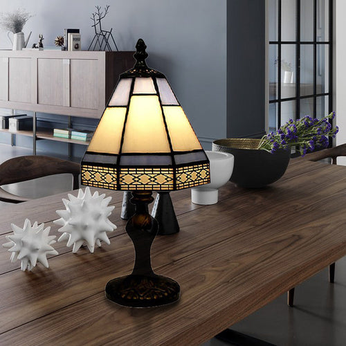 Tiffany Table Lamp - Beige/Blue Pagoda Style Bedside Lamp