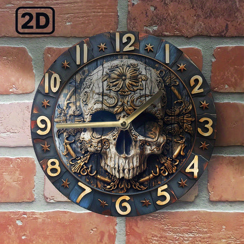 SkullTime – Silent Aluminium Wall Clock with Skull Design (20 cm)
