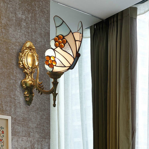 Blue Butterfly Wall Sconce - Tiffany Style Stained Glass Wall Light for Kitchen