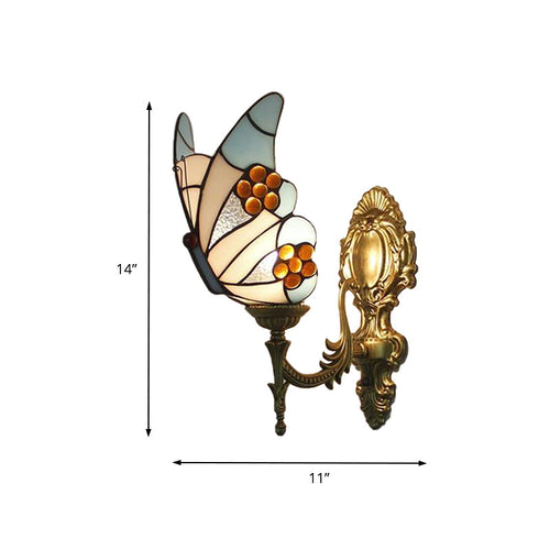 Blue Butterfly Wall Sconce - Tiffany Style Stained Glass Wall Light for Kitchen