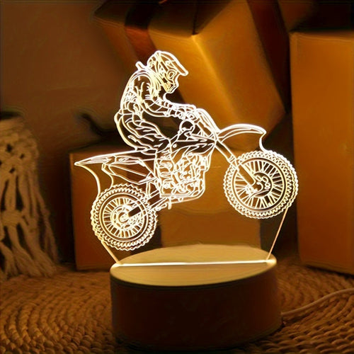 MotoLamp - 3D LED Night Light Motocross Theme, USB-Powered Mood Lighting