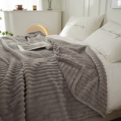 Thickened Striped Plush Blanket – Soft & Skin-Friendly Sofa Blanket, Multi-Purpose Nap Blanket