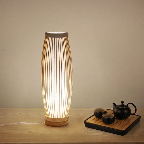 BambooGlow - Elongated Bamboo Table Lamp with Fabric Shade