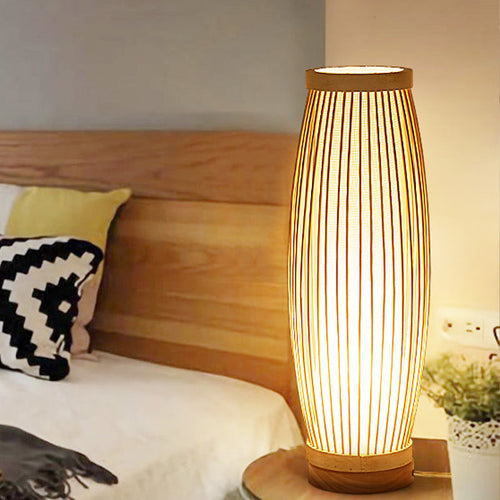 BambooGlow - Elongated Bamboo Table Lamp with Fabric Shade