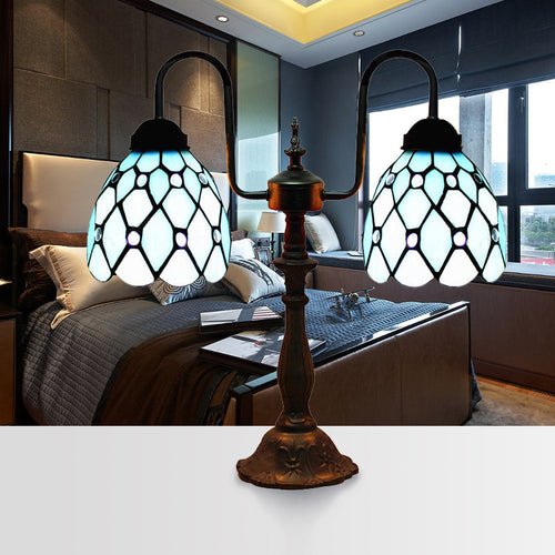 Tiffany Table Lamp - Blue Industrial Vintage Stained Glass Lamp for Bedroom