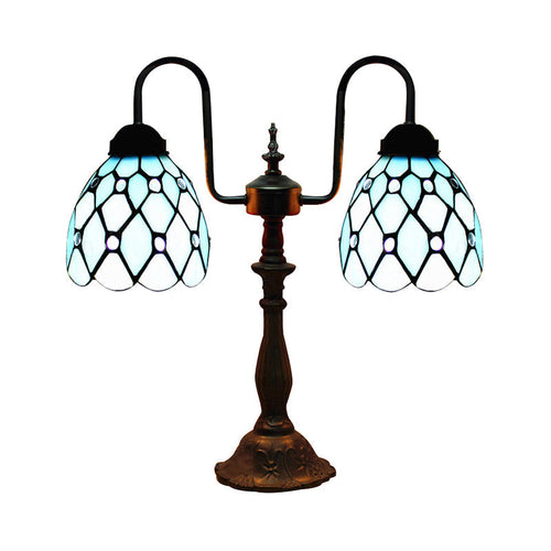 Tiffany Table Lamp - Blue Industrial Vintage Stained Glass Lamp for Bedroom