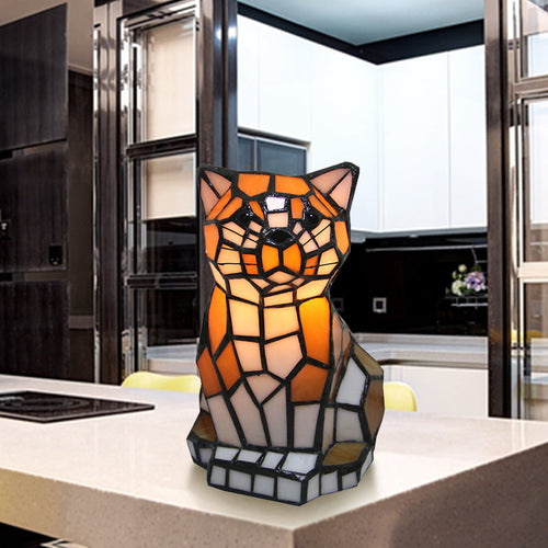 Brown Cat Tiffany Lamp - Stained Glass Table Lamp with Colorful Design