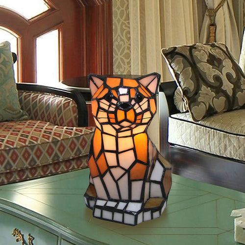 Brown Cat Tiffany Lamp - Stained Glass Table Lamp with Colorful Design