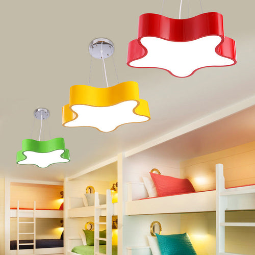 LED Children's Hanging Lamp with Star Acrylic Shade - Red/Green/Yellow Finish