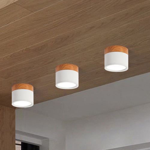 Small Macaron Metal Ceiling Light - Kitchen/Bar Flush Mount in Yellow/Blue/Black and Wood