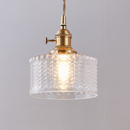 Modern Short Cylinder Pendant Light with Dimmer Knob in Brass
