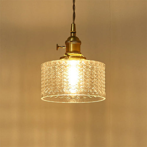 Modern Short Cylinder Pendant Light with Dimmer Knob in Brass