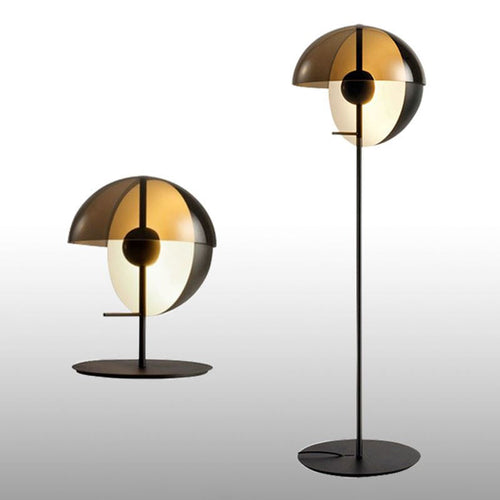 Globe Nightstand Lamp - Modern Black Table Lamp with Amber Glass Shade