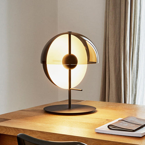 Globe Nightstand Lamp - Modern Black Table Lamp with Amber Glass Shade