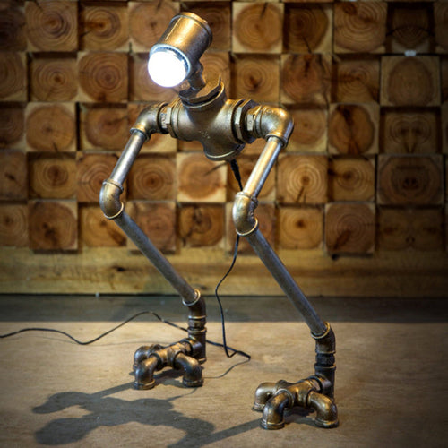 Steampunk Table Lamp - Iron Night Light with Long Legs and Warm White Light
