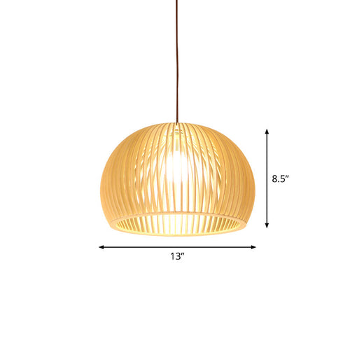 Asian Bamboo Pendant Light with Flared/Hemisphere/Onion Design - 1-Light Beige Hanging Fixture for Dining Room
