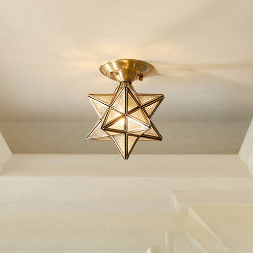 Star-Shaped Brass Ceiling Light - Traditional Transparent Glass