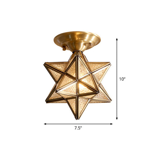 Star-Shaped Brass Ceiling Light - Traditional Transparent Glass