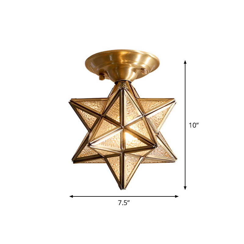 Star-Shaped Brass Ceiling Light - Traditional Transparent Glass