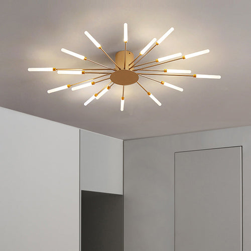 Modern Black/Gold Burst Ceiling Light - 12/18/28 LED Lights Semi Flush Mount for Bedroom