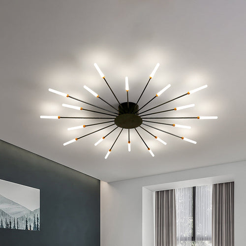 Modern Black/Gold Burst Ceiling Light - 12/18/28 LED Lights Semi Flush Mount for Bedroom