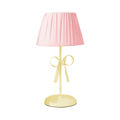 Pink Plaid Desk Lamp - Fabric Children's Lamp with Bow for Bedroom