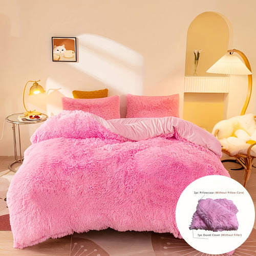3-Piece Velvet Duvet Cover Set (1 Duvet Cover + 2 Pillowcases, No Insert) – Solid Colour, Soft & Comfortable Bedding Set for Bedroom, Guest Room, Autumn & Winter