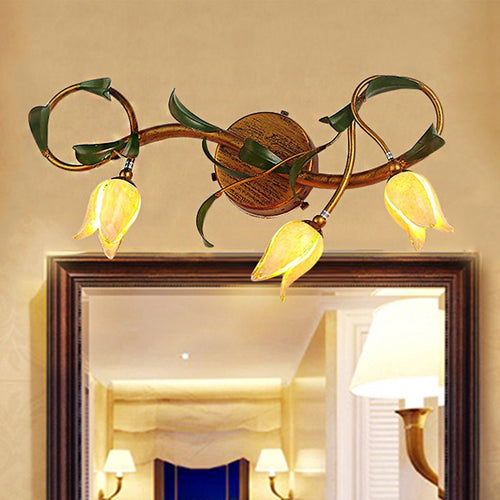 Vintage Flower LED Wall Light - Copper, Bathroom/Bedroom, Metal/Glass, 3/5 Lights