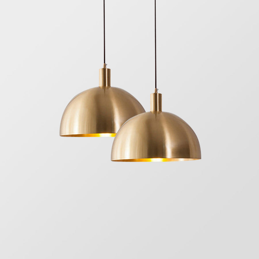 Mid-Century Modern Brass Dome Pendant Light