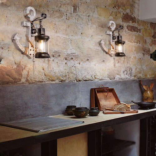 Austin Vintage LED Wall Light - Anchor, Dining/Living Room, Metal/Wood