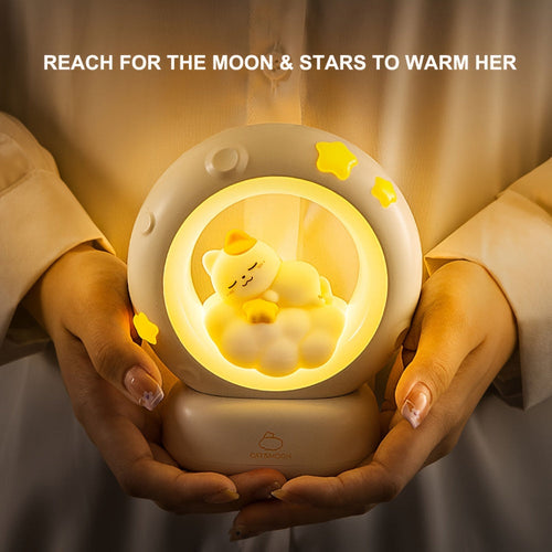 SleepyCat - Cute Cat Night Light with USB Rechargeable Battery and Dimmable Light