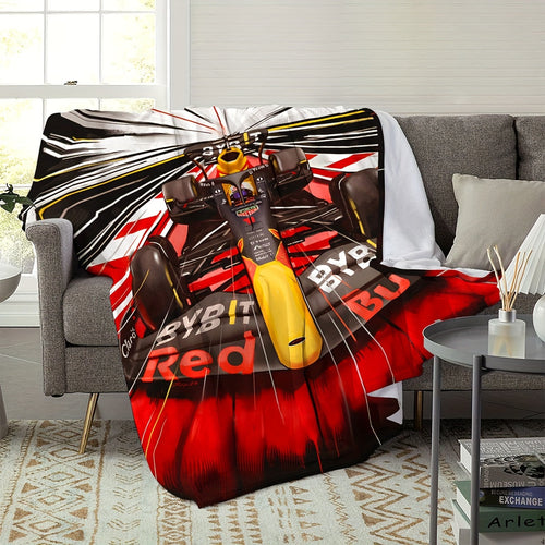 Racing Car Print Flannel Blanket – Soft & Comfortable Blanket for Sofa, Bed & Relaxation – Suitable for All Seasons