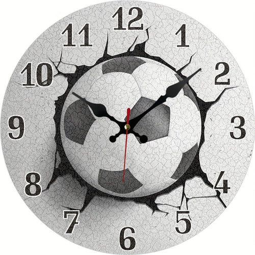 Silent Wooden Football Wall Clock – Sports Theme for Living Room, Office & Gym