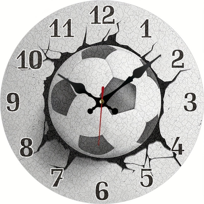 Silent Wooden Football Wall Clock – Sports Theme for Living Room, Office & Gym