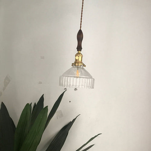 Rustic Loft Pendant Light 1-Light Clear Ribbed Glass Ceiling Lighting