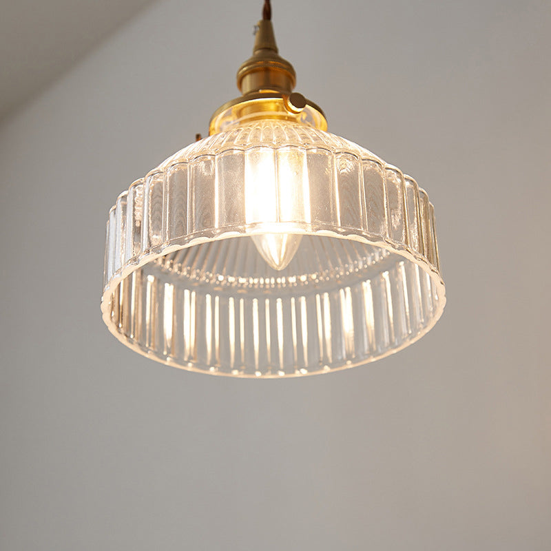 Rustic Loft Pendant Light 1-Light Clear Ribbed Glass Ceiling Lighting