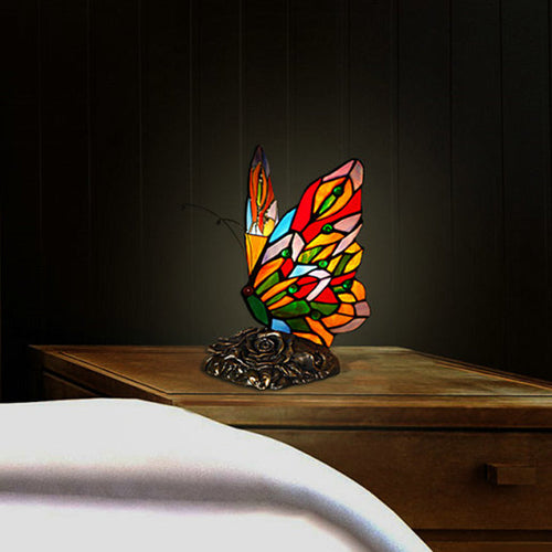 Handmade Glass Butterfly Night Light - Tiffany Style Table Lamp in Yellow