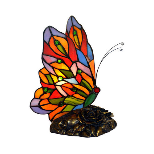 Handmade Glass Butterfly Night Light - Tiffany Style Table Lamp in Yellow